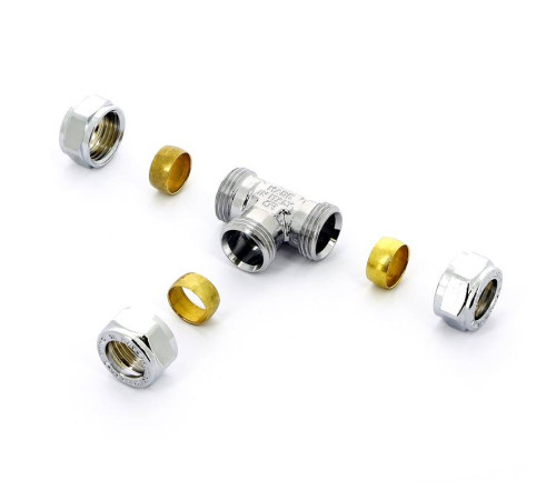 Тройник обжимной хромированный Tiemme 15 мм 1130012