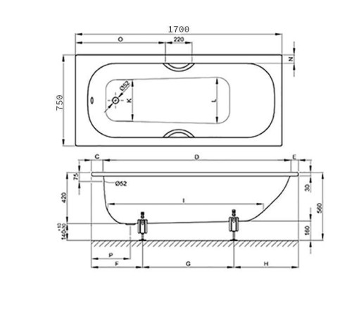 Ванна стальная Bette Form 170х75х42 см антишум с ножками 2947-000 AD