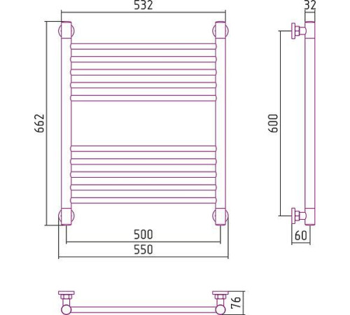 Полотенцесушитель водяной Сунержа Богема 600x500 мм без покрытия 00-0220-6050