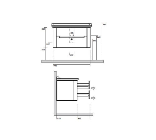 Комплект подвесной мебели Kerasan Waldorf 100 см с 2 ящиками белая матовая ваниль 4142K1bi/cr / 925530