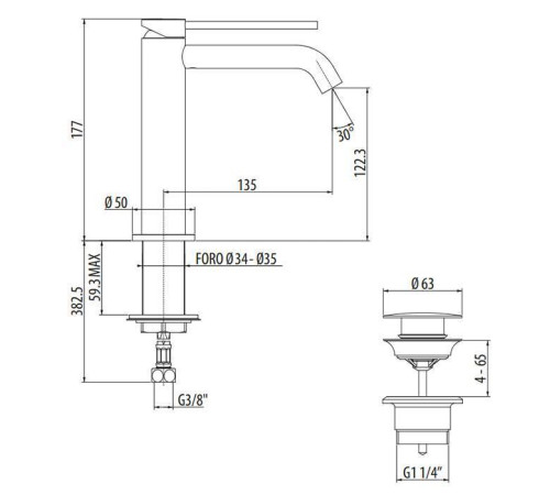Смеситель для раковины высокий Gattoni Circle Two 177 мм излив 135 мм с донным клапаном хром 9144/91C0