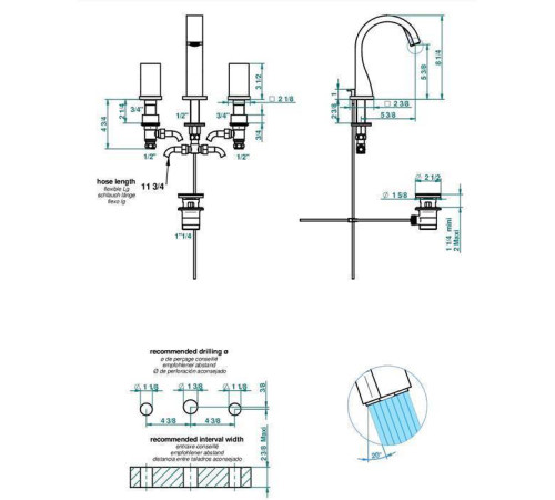 Смеситель для раковины THG Pure на 3 отверстия с донным клапаном Matt gold G04-F07-151