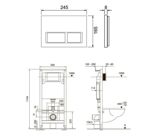 Комплект инсталляции 4 в 1 TECE TECEspring панель с прямоугольными кнопками хром матовый S401201