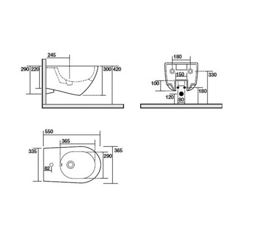 Биде подвесное Kerasan Aquatech 55х36 см 1 отверстие белый 372401.1