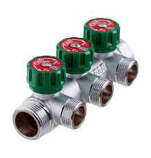 Коллектор латунный хромированный FAR 3/4 ВР-НР 3 отвода 1/2 НР плоское соединение FK38223412TP