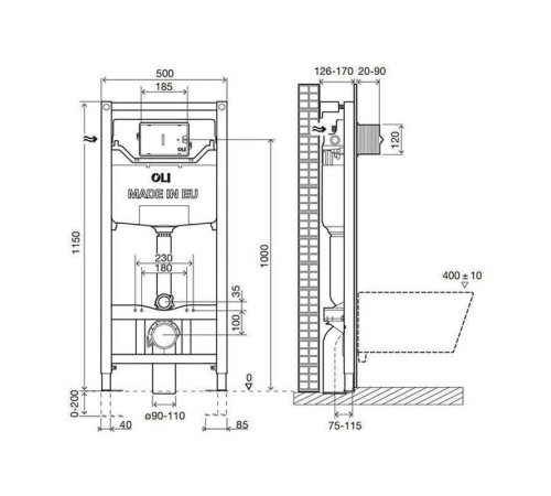 Инсталляция для унитаза OLI 120 ECO Sanitarblock пневматическая 879235/879593