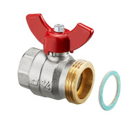 Кран шаровой Oventrop 1 ВР x 1 НР плоское уплотнение ручка-бабочка красная 1406384