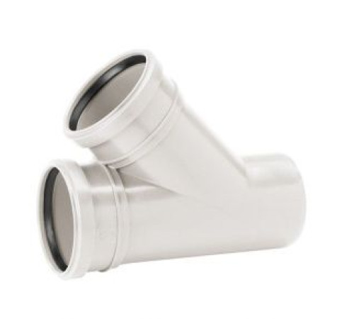 Тройник канализационный двухраструбный Uponor Decibel 50/50 мм 45° ПП белый 1000212