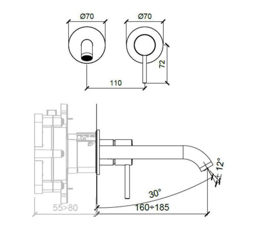 Смеситель для раковины встраиваемый Almar излив 185 мм хром E210054.CR