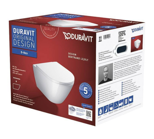 Унитаз подвесной Duravit D-Neo 37x54 см безободковый с сиденьем белый 45770900A1