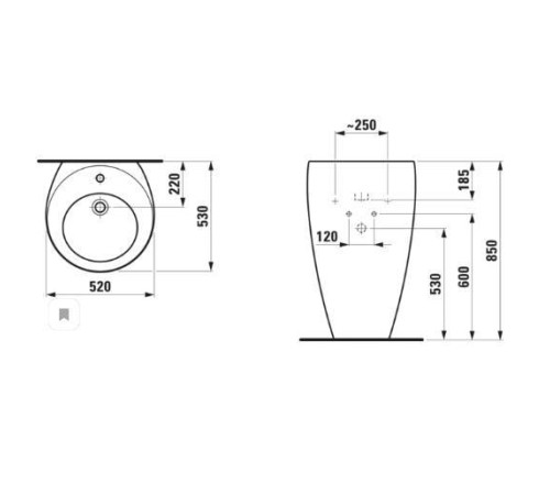 Раковина пристенная Laufen Il Bagno Alessi One 52х53х85 см 1 отверстие LLC белый 8.1197.1.400.104.1