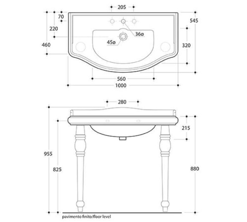 Раковина Kerasan Retro 100 100х54.5 см 1 отверстие белая 108301/7602/105001
