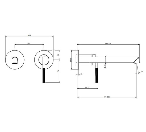 Смеситель для раковины Gessi Ingranaggio встраиваемый излив 185-205 мм внешняя часть Black Metal Brushed PVD 63583#707