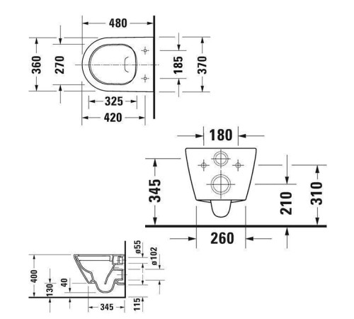 Унитаз подвесной Duravit D-Neo 37x48 см безободковый белый 2587090000