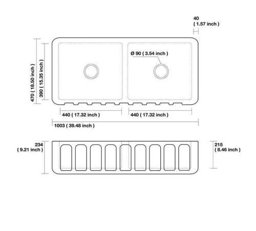 Раковина кухонная Kerasan Hannah Surrey 100x47x23 см без отверстия белый 545101
