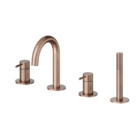 Смеситель на борт ванны Newform X-STEEL 316 на 4 отверстия с изливом и душем PVD Brushed copper bronze 69682XC.59.067