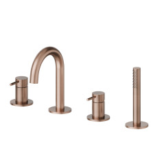 Смеситель на борт ванны Newform X-STEEL 316 на 4 отверстия с изливом и душем PVD Brushed copper bronze 69682XC.59.067