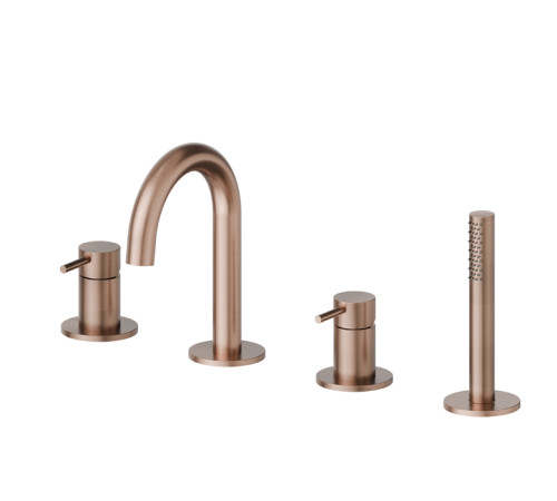 Смеситель на борт ванны Newform X-STEEL 316 на 4 отверстия с изливом и душем PVD Brushed copper bronze 69682XC.59.067
