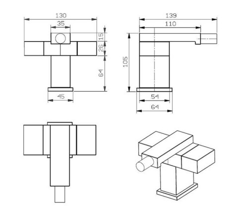 Смеситель для биде Daniel Twin Decora с донным клапаном золото W6200YG 82