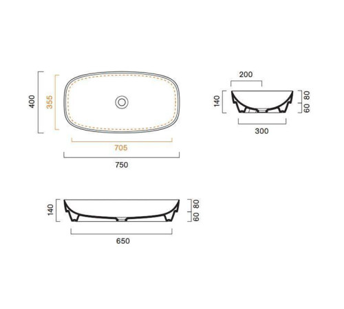 Раковина Catalano Alvea 75x40 см настольная/полувстраиваемая белый глянцевый 0624750001
