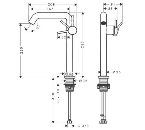 Смеситель для раковины Hansgrohe Tecturis S на 1 отверстие с донным клапаном хром 73370000