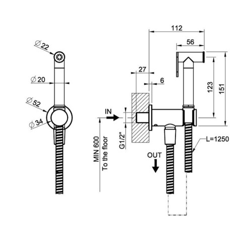 Гигиенический душ Gessi Transparenze настенный Copper Brushed PVD 14331#708