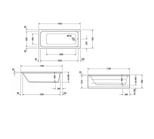 Ванна акриловая Duravit D-Code 170х75 см встраиваемая 700100000000000/790127000000000