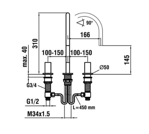 Смеситель для раковины Laufen Kartell 3 отверстия поворотный излив 166 мм хром 3.1233.3.004.220.1