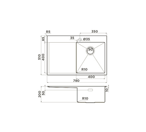 Кухонная мойка Omoikiri Akisame 78-R-IN 78x51 см нержавеющая сталь 4973061