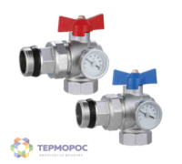 Комплект угловых коллекторных шаровых кранов Kromwell 1 с термометрами KW.6036S