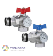 Комплект угловых коллекторных шаровых кранов Kromwell 1 с термометрами KW.6036S