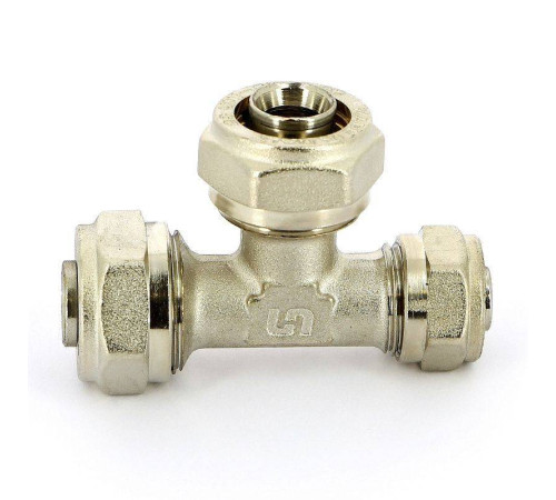 Тройник обжимной никелированный Uni-Fitt 20х20х16 мм 666N7760