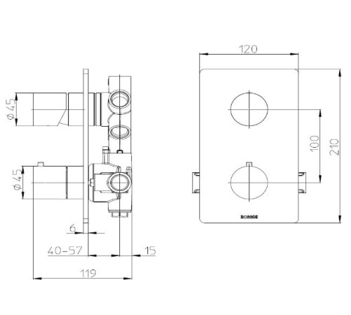 Внешняя часть термостата для душа Bossini Nobu на 2-5 потребителей матовая сталь INZ072.075