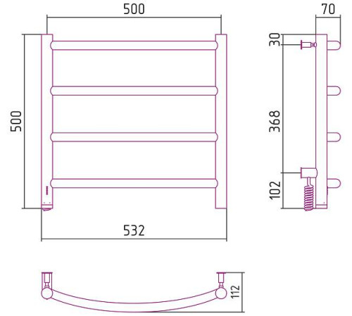 Полотенцесушитель электрический Сунержа Галант 4.0 500x500 мм левый матовый черный 31-0830-5050