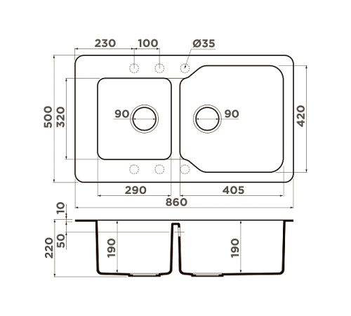 Кухонная мойка Omoikiri Maru 86-2-EV Tetogranit 86x50 см эверест 4993290