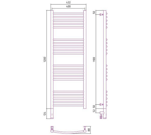 Полотенцесушитель электрический Сунержа Богема 3.0 400x1200 мм левый темный титан муар 15-5802-1240