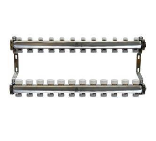 Коллекторный блок Gekon 1 x 3/4 12 выходов из нержавеющей стали с регулирующими клапанами GK 75112