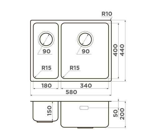 Кухонная мойка Omoikiri Tadzava 58-2-U/I-R Ultra 15-IN 58x44 см нержавеющая сталь 4997117