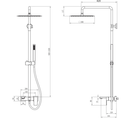 Душевая стойка Boheme Qubic со смесителем с изливом и верхним душем matt white 478-MW
