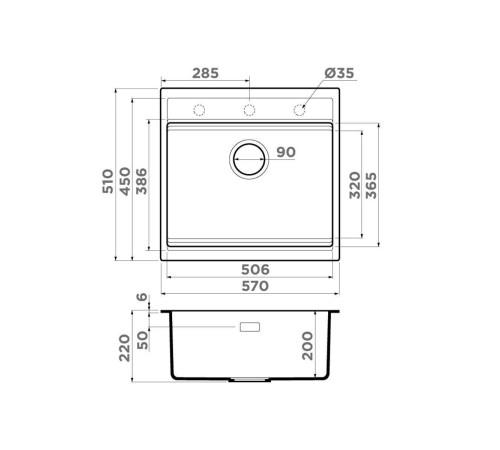 Кухонная мойка OMOIKIRI Kitagawa 57-GB Artceramic 57x51 см графит 4993315