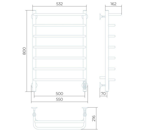 Полотенцесушитель электрический Larusso Стандарт с полкой П7 500х800 мм 8511