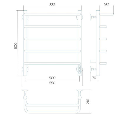 Полотенцесушитель электрический Larusso Стандарт с полкой П5 500х600 мм 8510