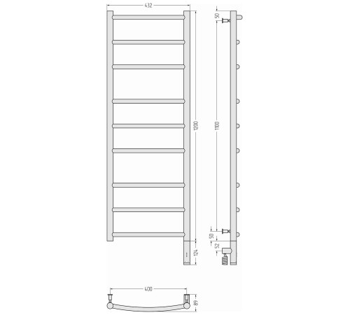 Полотенцесушитель электрический Сунержа Галант 3.0 432x1324 мм правый матовый черный 31-5801-1240