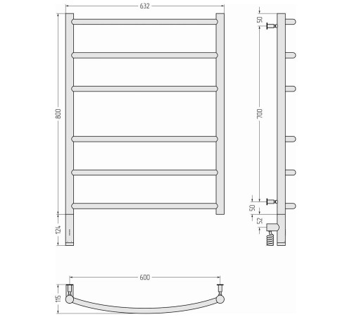 Полотенцесушитель электрический Сунержа Галант 3.0 632x924 мм левое без покрытия 00-5800-8060