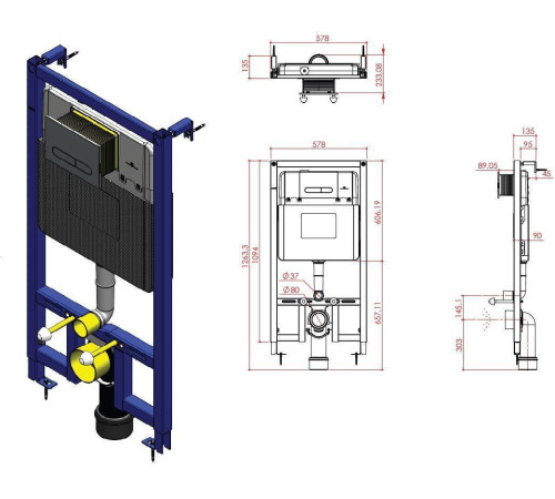 Инсталляция для унитаза Allen Brau Project Color 57.8x23.3x126.33 см синий/белый 9.1PR10.20