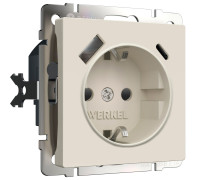 Розетка с заземлением, шторками и USB тип A+C (айвори матовый) W1171762