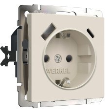 Розетка с заземлением, шторками и USB тип A+C (айвори матовый) W1171762