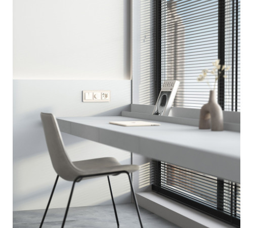 Розетка с заземлением, шторками и USB тип A+C (айвори матовый) W1171762