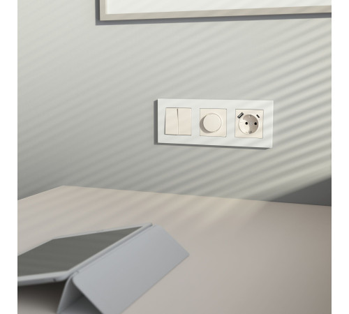 Розетка с заземлением, шторками и USB тип A+C (айвори матовый) W1171762