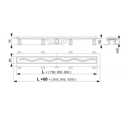 Душевой лоток Alca APZ9 Antivandal 850 мм с порогами APZ9-850M